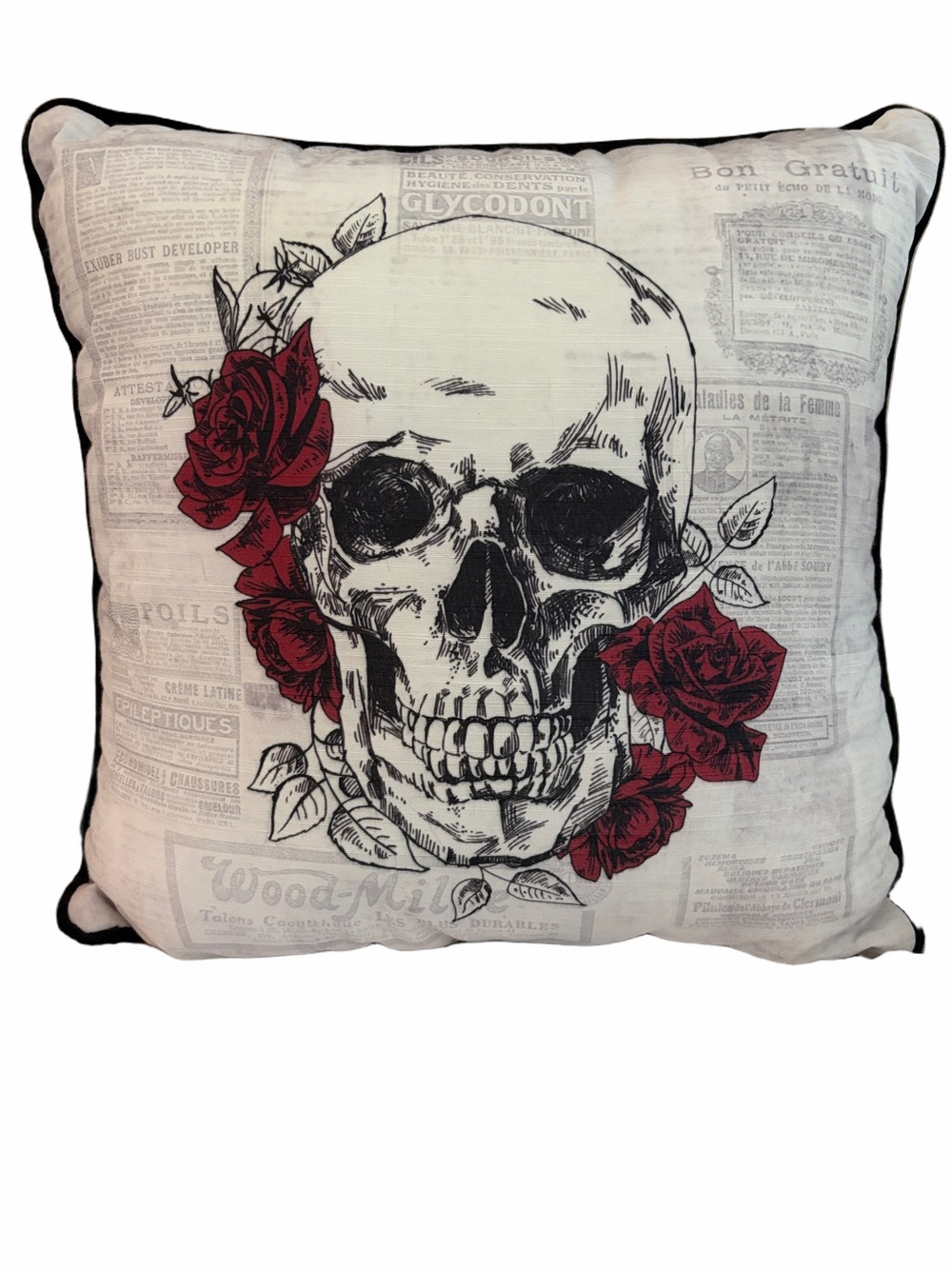Gothic Decor scull and roses pillow 17”x17”